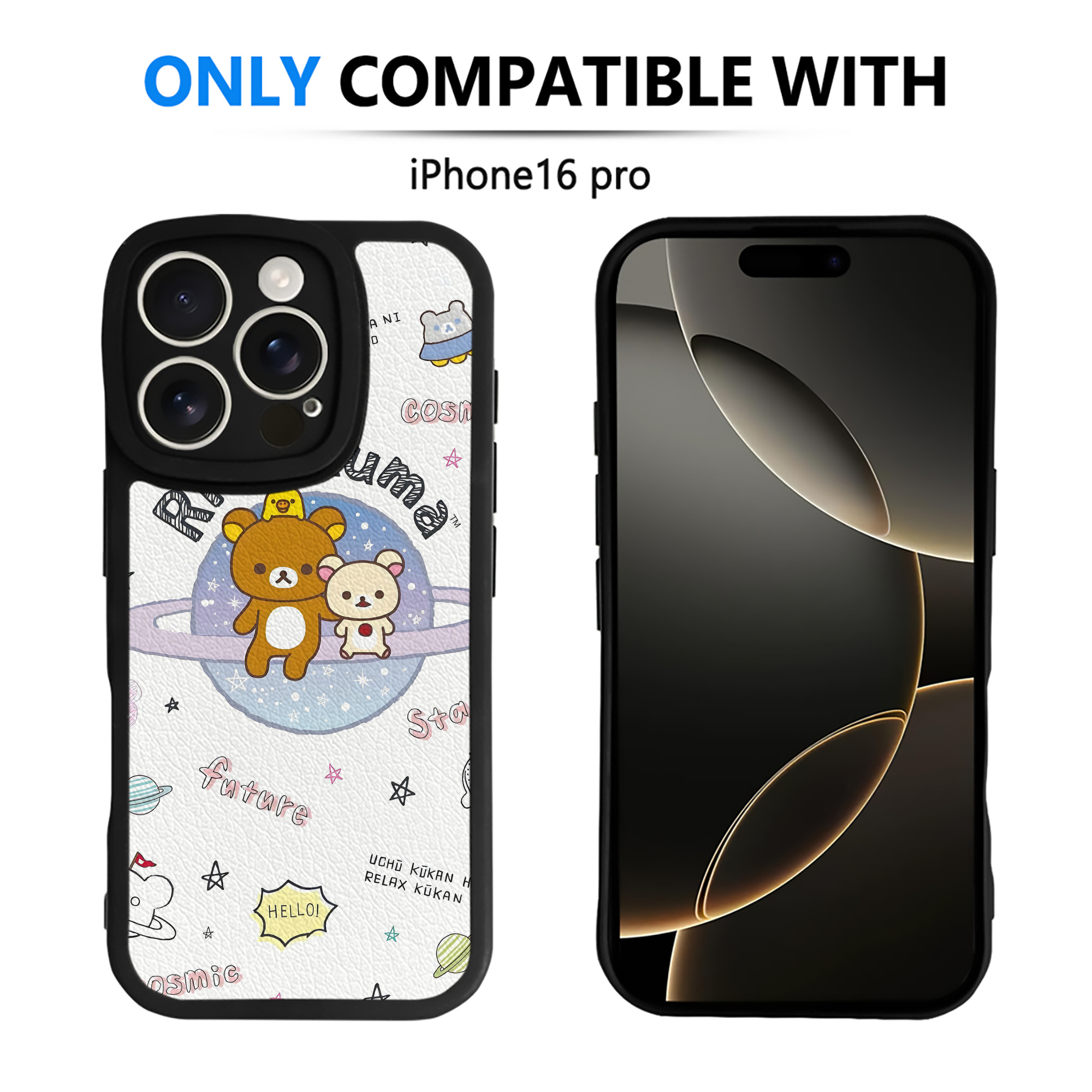 （画像用） リラックマ リラックマ キイロイトリ Rilakkuma Korilakkuma Kiiroitori 【iPhone 16シリーズ対応】シリコンスマホケース（レザー調） 材質：シリコン